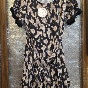 Umgee Black and Cream Patterned Mini Dress